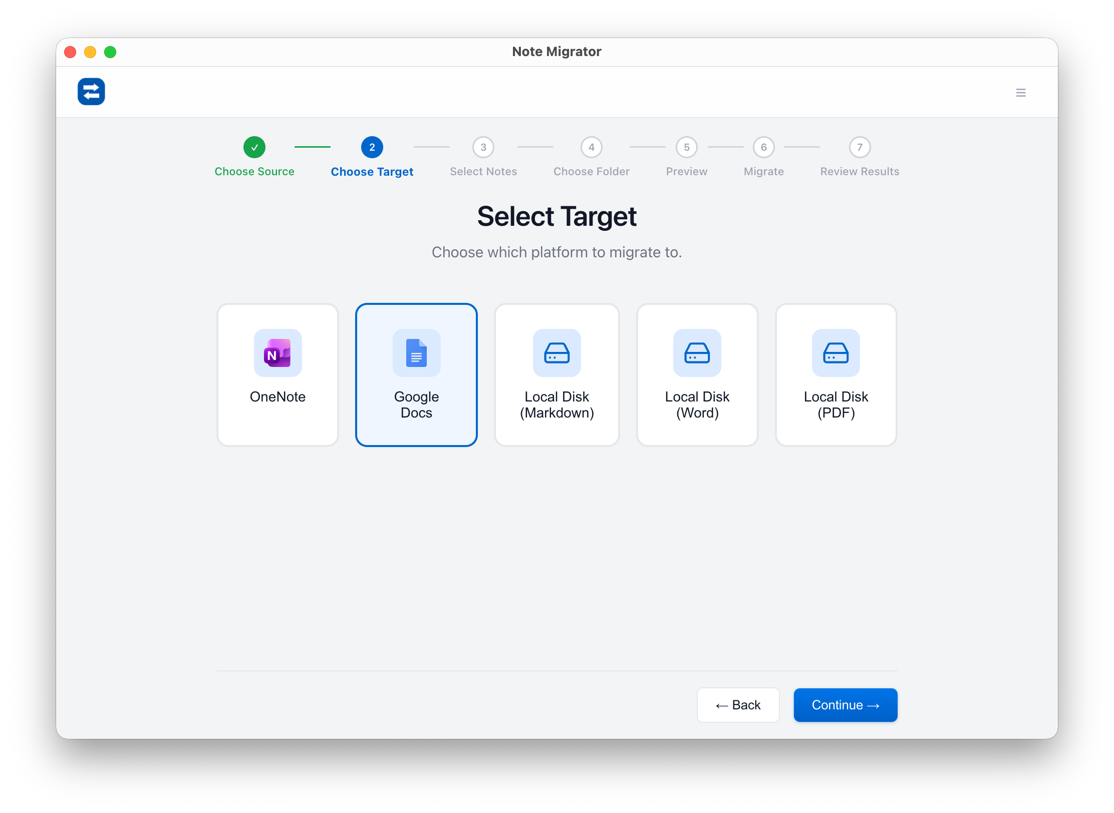 Select Target Platform