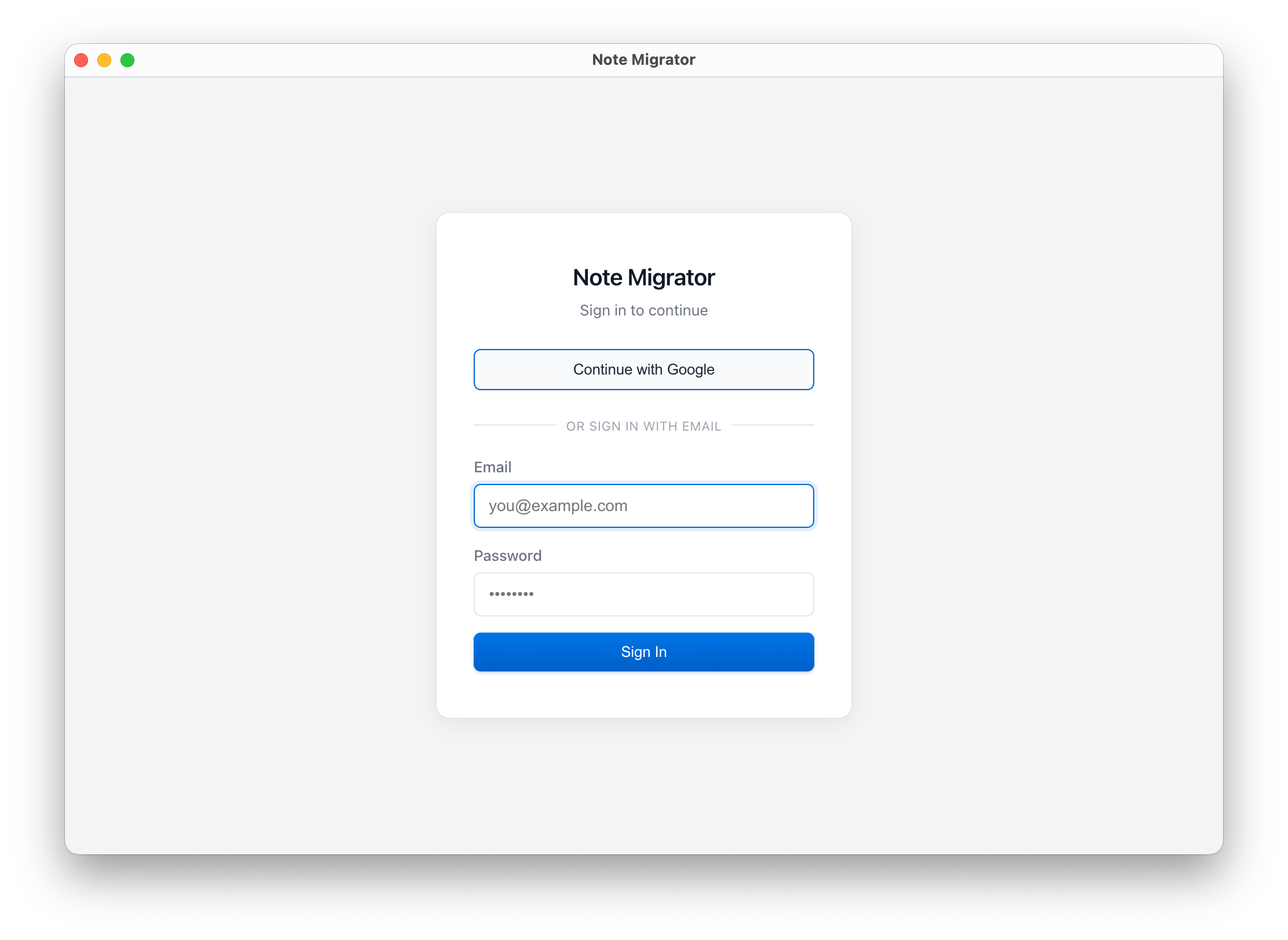 Log in to NoteMigrator