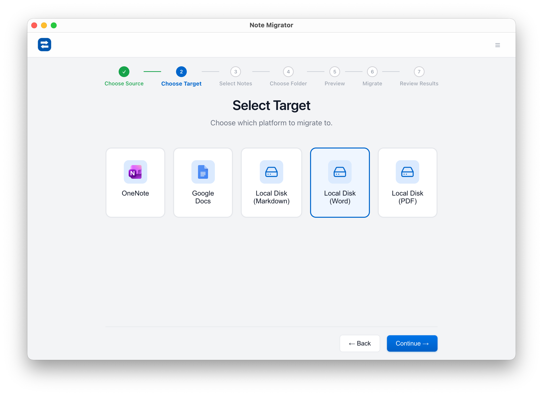 Select Local DOCX target