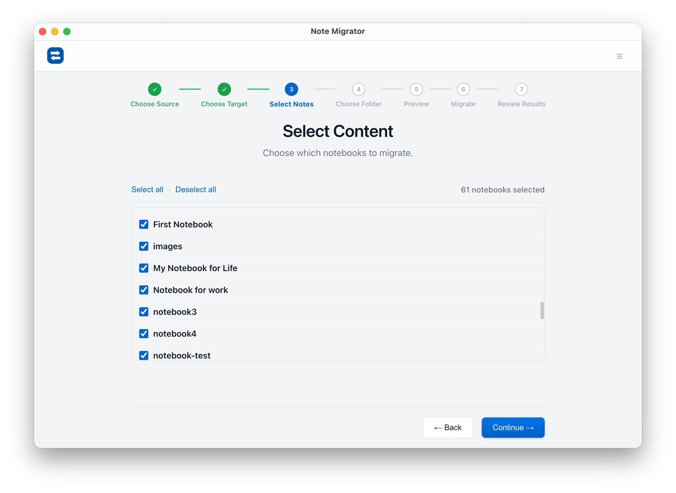Select Source Notebooks