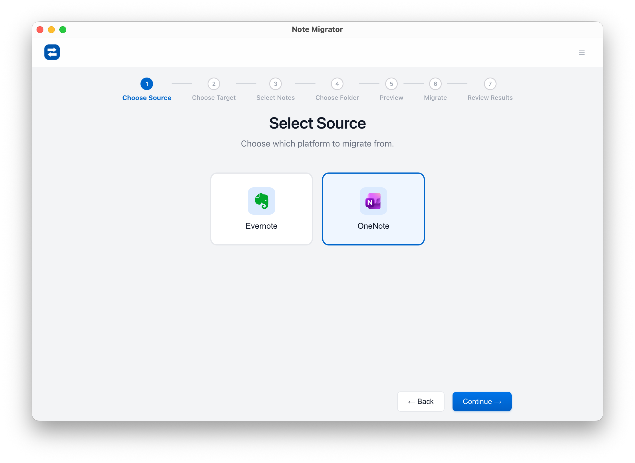 Select OneNote source